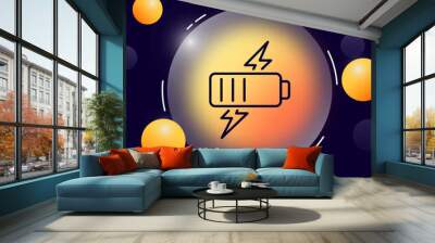 Battery level line icon. Charge, fast, percent, lightning, electricity, electrical energy, accumulator, device, lithium ion. Technology concept. Glassmorphism style. Vector line icon for Business Wall mural