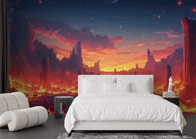 Battle arena in hell with lava vector Wall mural