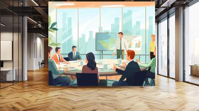 Business people listening to a presentation in a conference room, corporate training vector illustration Wall mural