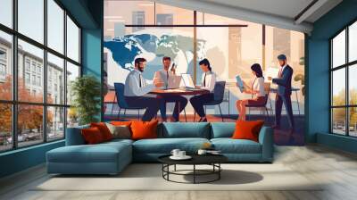 Business people listening to a presentation in a conference room, corporate training vector illustration Wall mural