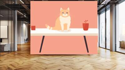 cat sitting on table vector flat minimalistic isolated vector style illustration Wall mural