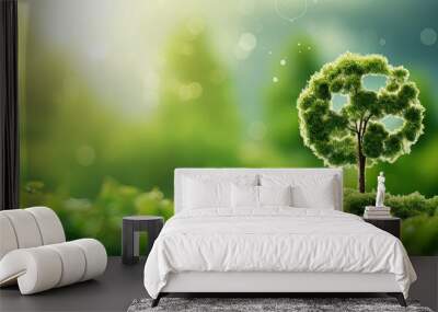 CO2 reducing icon with tree on greenery background for decrease CO2 , carbon footprint and carbon credit to limit global warming from climate change, Bio Circular Green Economy concept Wall mural