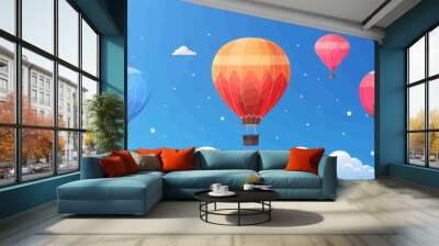 Colorful hot air balloons floating in the sky Vector flat minimalistic isolated illustration Wall mural