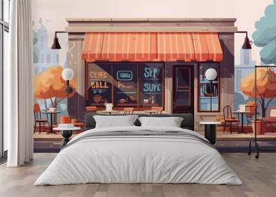 cute coffee shop exterior vector flat isolated illustration Wall mural