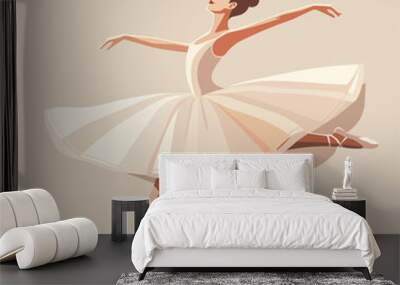 Elegant ballerina mid-dance in a flowing tutu, highlighting graceful movements, flat, vector illustration, Sketch. Wall mural