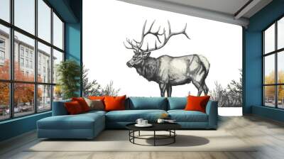 elk Engraving style. Simple pencil drawing. vector simple illustration Wall mural