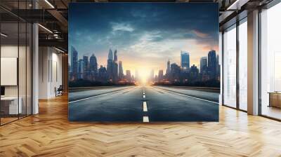 Empty road with city background. Wall mural