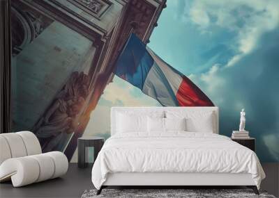 french flag at arc de triomphe during bastille day Wall mural