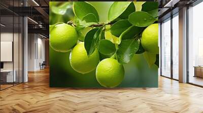 Green organic lime citrus fruit hanging on tree Wall mural