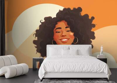 happy black woman close up vector flat isolated vector style illustration Wall mural