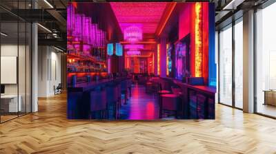 Heatmap of a city's nightlife, with vibrant colors showing the most popular bars and clubs, cooler tones representing quieter streets. 4K hyperrealistic photo. Wall mural