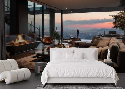 High - end living room with contemporary design in a stylish penthouse Wall mural