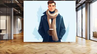 man in business suit waring cosy winter clothes isolated vector style on isolated background illustration Wall mural