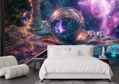 Mystical collage with tarot cards, crystal balls, and mystical symbols, 4K hyperrealistic photo Wall mural