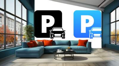 Parking Set Icons. Car icons. Silhouette and flat styles. Vector icons. Wall mural