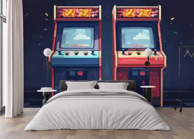 Retro arcade game cabinet with colorful buttons and joysticks Vector flat minimalistic isolated illustration Wall mural