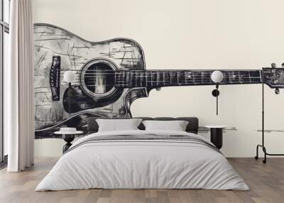 Retro guitar sketch hand drawn vintage musical instrument. vector simple illustration Wall mural