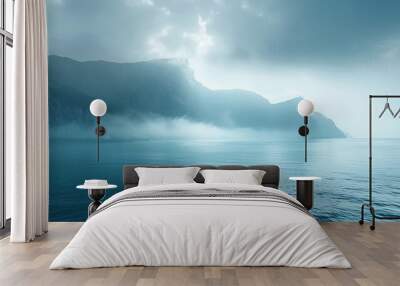 Sea, sky and mountain in the misty cloud blue landscape Wall mural