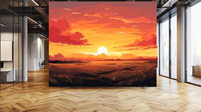 sunset forest vector flat minimalistic isolated illustration Wall mural