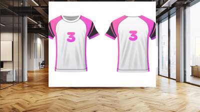 T-shirt with number. Flat, color, sports t-shirt template with number, sports t-shirt mockup, number 3. Vector icons Wall mural