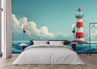 Underwater lighthouse or beacon house building. vector simple illustration Wall mural