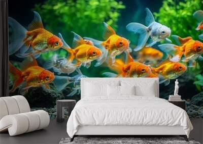 Vibrant School of Goldfish in an Aquarium Wall mural