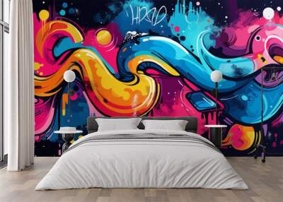 Vibrant street art mural with graffiti and tags. Vector flat minimalistic isolated Wall mural