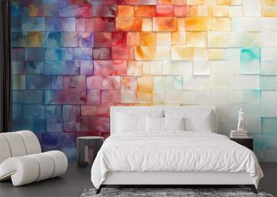 White and colorful abstract grunge glass square mosaic tile mirror wall texture background banner panorama Wall mural