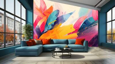 Abstract background inspired by the theme of summer, incorporating vibrant colors, dynamic shapes, and playful elements   Wall mural