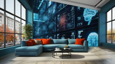 Doctor surgeon and neurologist use robotic and medical technology diagnose and examine patient brain with intelligence software. AI, Innovation, Science and technology digital medical healthcare. Wall mural