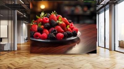 raspberry and blackberry, strawberries on a plate Wall mural