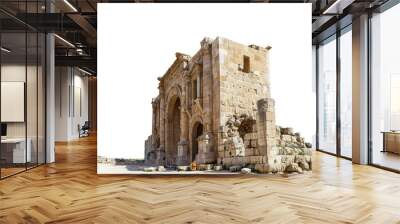 Arch of Hadrian in Gerasa (Jerash)-- was built to honor the visit of emperor Hadrian to Jerash in 129/130 AD, Jordan. Carved on white background Wall mural