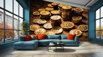 coins on a table Wall mural