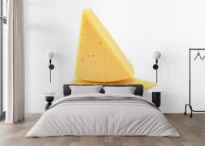 Solid yellow gouda cheese, close-up, isolated on a white background.selective focus. Wall mural