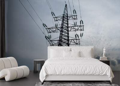 high-voltage power tower in the background of clouds Wall mural