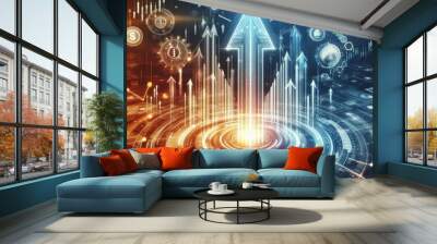 Futuristic raise arrow chart digital transformation abstract technology background. Big data and business growth currency stock and investment economy . 
 Wall mural