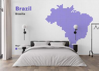 Creative Dotted Map of Brazil with capital Brasilia Square dots Wall mural