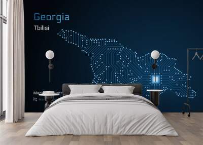 Georgia Map with a capital of Tbilisi Shown in a Microchip Pattern with processor. E-government. World Countries vector maps. Wall mural