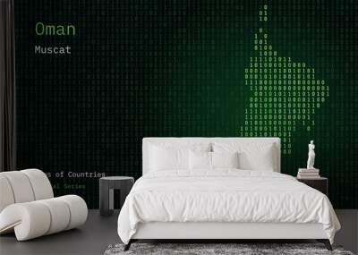 Oman Map Shown in Binary Code Pattern. TSMC. Matrix numbers, zero, one. World Countries Vector Maps. Digital Series Wall mural