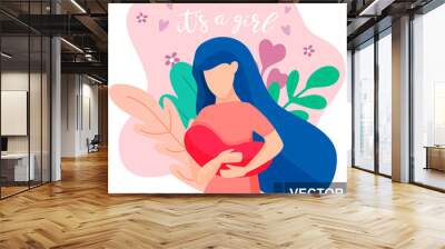 Mom with a baby in her arms. Modern style. For printing on postcards. Mothers Day. Wall mural