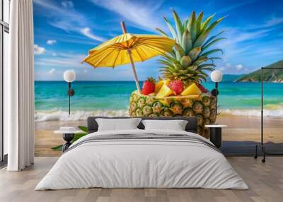 tropical cocktail on the beach Wall mural