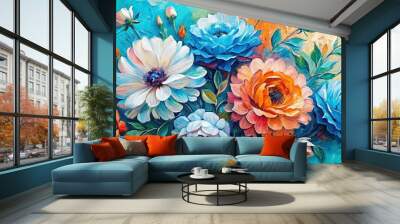 watercolor flowers background Wall mural