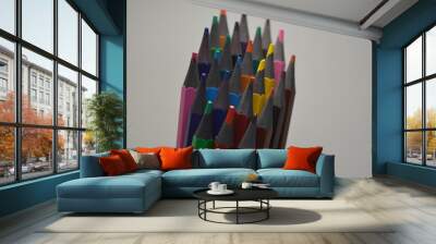 Colored wooden pencils on a white background Wall mural