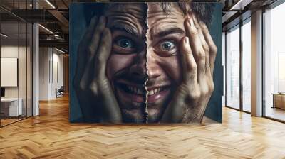 Man’s face split in two with red and blue tones

 Wall mural