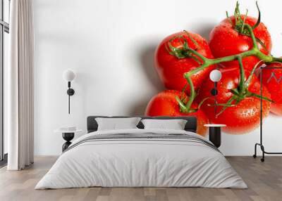 juicy ripe tomatoes on a white background close up Wall mural