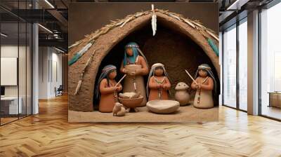 Traditional Christmas nativity scene. The atmosphere of holiness, peace, and love reminds us of the birth and miracle of Christmas. Wall mural