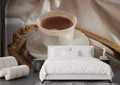 Morning coffee. morning. Black coffee in white mug. Wall mural