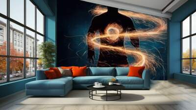 silhouette with fire Wall mural