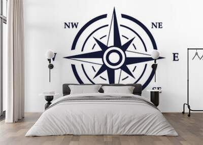 Compass vector icon. Navigation black symbol. Wind rose sign. Travel equipment illustration isolated on white Wall mural