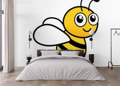 Cute bee with facial emotion. Bumblebee character. Vector illustration isolated on white Wall mural